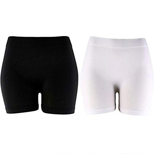 MOPAS Basic Solid Biker Short Spandex Yoga Leggings (12 Inch, White & Black)