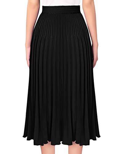 VFSHOW Womens Pleated Elastic High Waist Casual Work Business Office A-Line Swing Midi Skirt3