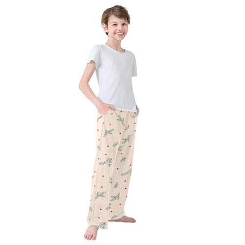 Boys' Pants Christmas Red Dot Leaf Long Bottoms Jogger Pants Elastic Waist Trousers with Pockets S-XL4