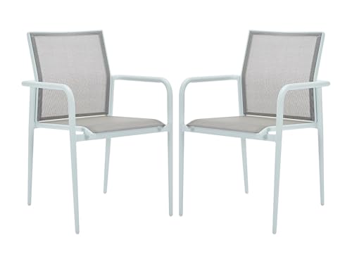 Vente-unique - Lot de 2 fauteuils de Jardin empilables en Aluminium et textiléne - Gris Clair et Blanc - YOHA de MYLIA