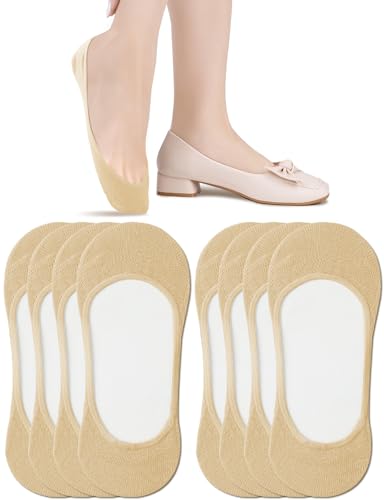 Image of AURUZA Womens 4-6 Pairs No Show Low Cut Non Slip Cotton Socks, Footies Liners Flats Boat Sock Loafer Half Heel Invisible