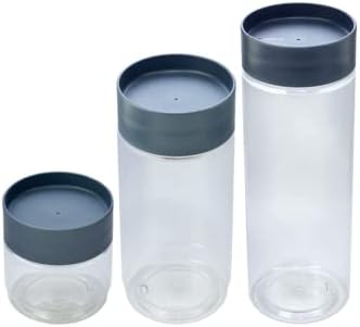 Addis Stack & Store Dry Food Storage Set of 3 Including 1.6 Litre, 1 Litre and 490ml, Grey Clear