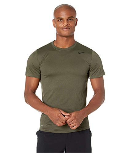 Nike Men's Dry Training Short Sleeve Dri-Fit Workout Shirt (Cargo Khaki/Matte Silver, Large)