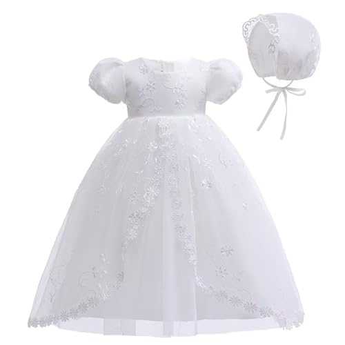 Leideur Bebé Niña Vestido de Bautizo Vestidos Largos de Bendición Vestidos de Novia Formales Blancos Ocasión Especial Vestido de Recién Nacido（Blanco 4,18M）