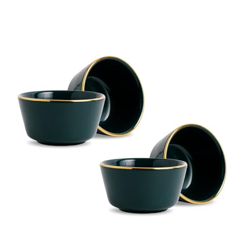 Image of Shay Ceramic Dinner Bowl Set of 4 for Rice, Dal, Salad, Snacks, Fruits & Noodles | Teal with Gold Rim | Microwave Safe Ceramic Serving Bowls for Home, Kitchen & Gifting (Bowl Set of 4 - Teal Gold)