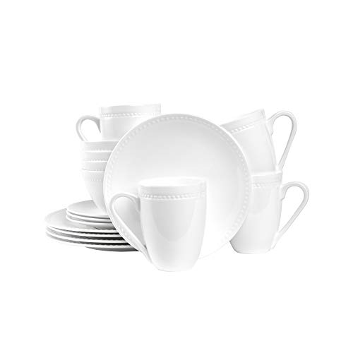 Stone Lain Bone China Pinpoint Embossed 32 Piece Dinnerware Set, White