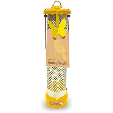 Honeyfields 71481197 Hanging Sunflower Hearts Seed Feeder, Metal & Heavy Duty For Outdoor & Garden use. In Green, Easy Clean, Ideal for Wild Bird Food, Yellow, 36.5 cm*9.0 cm*9.0 cm Cover
