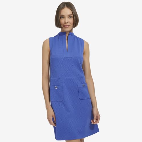 Image of Tommy Hilfiger Women's Sleeveless Split Neck Solid Jacquard Knit Dress