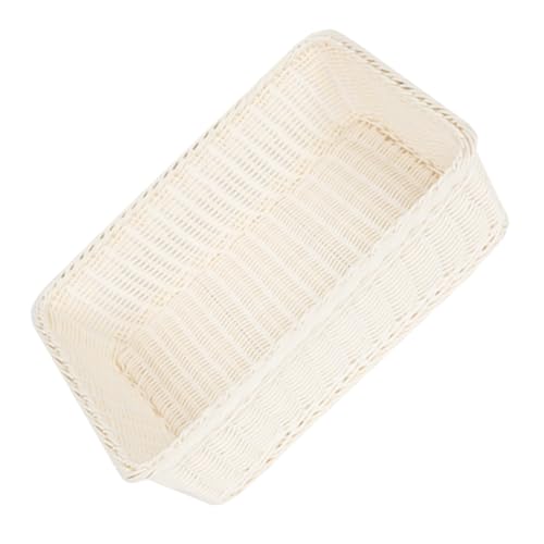 NAMOARLY 1pc Food Storage Basket Round Rattan Tray Tabletop Organizer Basket Container Fruit Tray Flat Basket Vegetable Basket Wicker Baskets Storage Baskets Fruit Basket Beige Pp re-usable