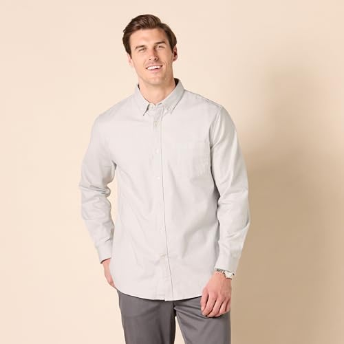 Amazon Essentials Men's Slim-Fit Long-Sleeve Stretch Oxford Cloth Shirt with Pocket, Collared, Light Grey, X-Large - image 5
