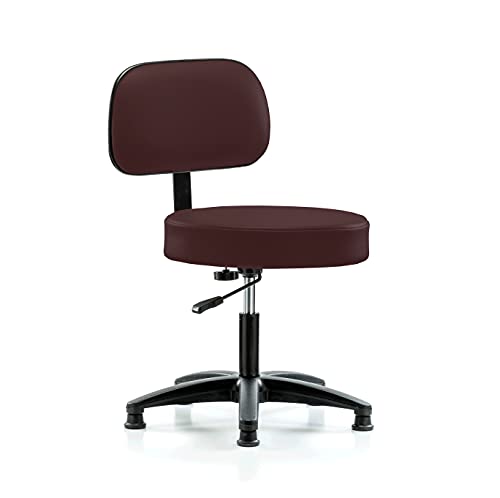Image of Perch Stationary Walter Height Adjustable Exam Stool with Back | Desk Height 18.5-24 inch | Burgundy Fabric