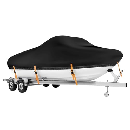 210D Oxford V-Hull Boat Cover for Tracker Boats Grizzly 2072 CC 2020 Jon Boat Waterproof Rip-Stop Tarp Covers Resistant Marine Cover with Adjustable Straps Accessories, Blackstyle2