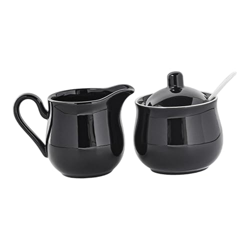 SZLIFE Set di zucchero e lattiera in ceramica, set da caffè, regalo, accessori per uso domestico, contenitore di, robusta brocca per la, Nero