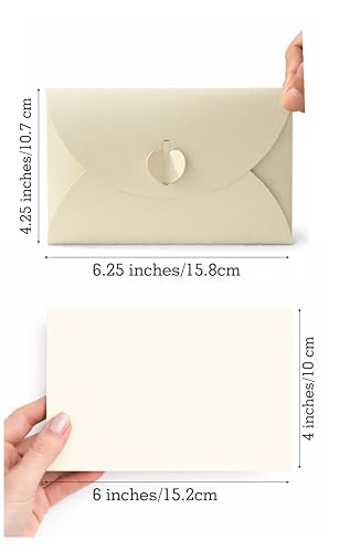 Image of TOWNBUS - Pack of 60 - Heart Clasp Envelope Set with Blank Cards - 6.25 x 4.25 Inch | Heavyweight Premium Kraft Invitation Envelopes for Weddings, Thank You Notes, Gift Cards (Beige, 15.8 x 10.7 cm)
