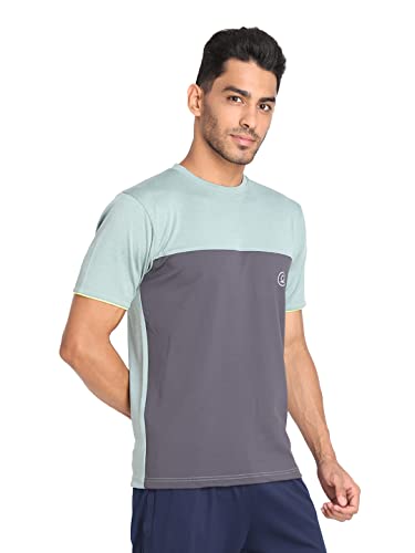 Image of CHKOKKO Men's Round Neck Gym T-Shirt Sea Green Dark Grey Neon L