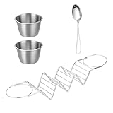 Taco-Tablett-Teller & Taco-Halter-Ständer aus Edelstahl, Burrito-Ständer-Set mit 2 Saucenbechern & Löffel, Ofenfest & Spülmaschinenfestes Taco-Bar-Servierset Silber, 28 x 6 cm, 1 Set