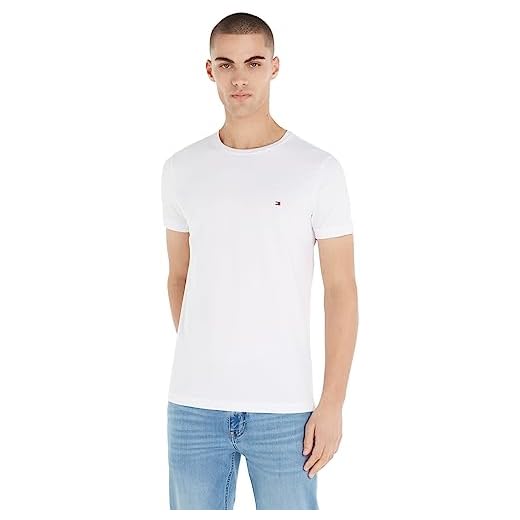 Tommy Hilfiger CORE STRETCH SLIM C-NECK TEE, S/S T-Shirts Hombre, Blanco (White), M