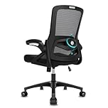 Durrafy Ergonomic Office Chair, 4D Lumbar Support Mesh Desk Chair with 90° Folding Armrests, 150kg Load Height Adjustable Computer Chair for Home Office, Black