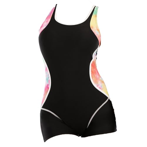 YOOJIA Mujeres Mono Corto de Natación de Una Pieza con Pantalones Cortos para Playa Bañador con Cremallera de Moda Traje de Baño de Manga Corta B Negro S