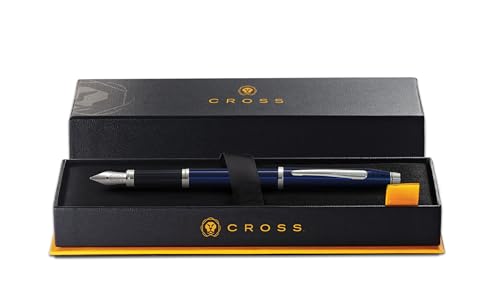 Image of Cross Century II Translucent Blue Lacquer with Chrome Trim Refillable Fountain Pen - Fine Nib, Black Ink, Luxury Gift Box