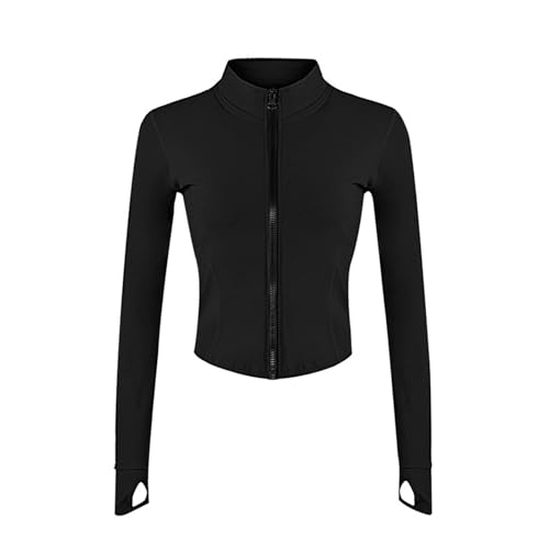 Cighay Women's Full Zip Running Yoga Slim Fit Cropped Bbl Athletic Jacket Workout Sportwear With Thumb Holes