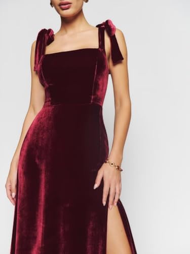 Cudiew Velvet Bridesmaid Dress Long for Women Bow Straps Formal Evening Party Prom Gown with Slit Floor Length 20252