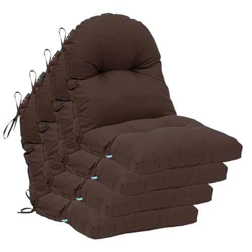 Image of QILLOWAY Tufted Outdoor Chair Cushion Set of 4, Waterproof 43x20x4 Inch Non Slip Replacement Pad for Wicker Lounge Patio Furniture, Coffee