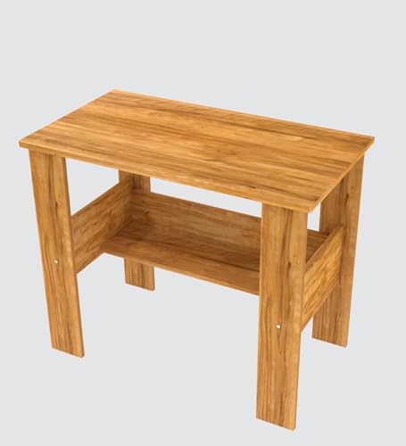 Image of Compact Study Desk with Storage Shelf, Natural Wood Finish, Space-Saving Home Office Table, 90x50x74 cm, DIY Assembly
