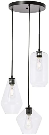 Living District Gene 3-Light Metal Pendant in Black and Clear Glass