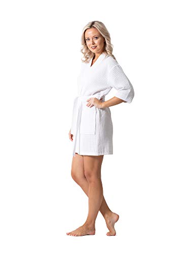 Lightweight Waffle Weave Bath, Spa & Bridesmaids Kimono Short Robes (White, L) #TOP4