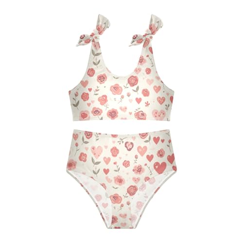 KLL Seamless Pattern Red Roses Girl 2 Piece Bikini Set Scoop Neck Swimsuit Swimming Suits Adjustable Shoulder Strap3