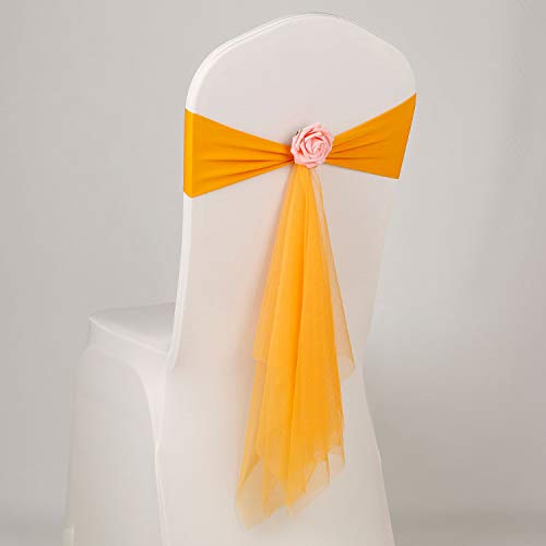 KALGHI Telai per sedie in organza Decorazione per sedia da matrimonio Sedia posteriore Filato Fiore Sedie Fiocco Cintura Cravatte per matrimoni Banchetto-Rosa rossa,50 pezzi