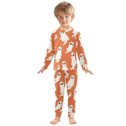 Pajama Sets Long Sleeve Ghostly on Orange Background Soft Comfy Sleepwear 2 Piece PJS 3-8T2