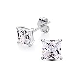 925 Sterling Silver Cubic Zirconia Cz Crystal 4mm Princess Cut Square Solitaire Stud Earrings Pair Mens Ladies Girls