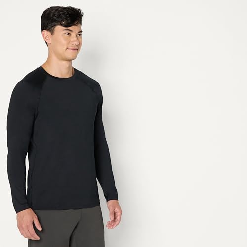 Amazon Essentials Camiseta Deportiva, Ligera y Elástica de Secado Rápido y Manga Larga (Disponible en Talla Grande y Alta) Hombre, Pack de 2, Grafito Mezcla/Negro, L