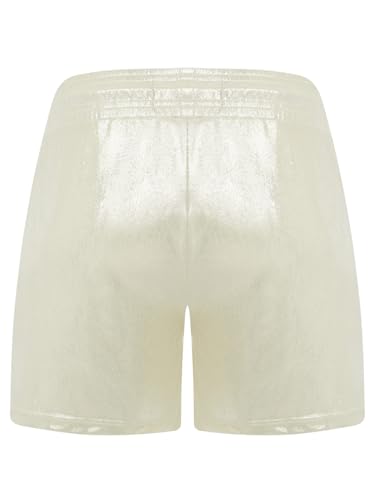 Linjinx Mens Swim Trunks Shiny Metallic Boxer Shorts Loose Fit Disco Shorts Rave Hot Drawstring Shorts2