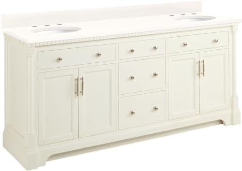 Signature Hardware 953832-72-UM-8 Claudia 72" Freestanding Mahogany Double Basin Vanity Set with Cabinet, Vanity Top, and Oval Undermount Sinks - 8" Faucet Holes - White/Arctic White