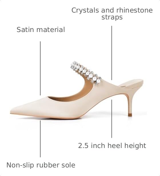 Image of XINIUNIU Heeled Mules for Women Rhinestone Heels Pointed Toe Slip On 2.5 Inch Kitten Stiletto Closed Toe Sandals Dress Wedding Pump Shoes