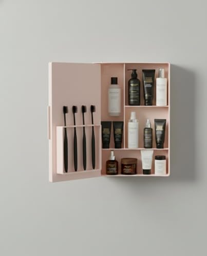 Image of zahab Wall Mounted Bathroom Mirror Cabinet 10x14 Inch | Plastic Storage Cabinet with Mirror | Waterproof Toiletry Organizer | Space Saving Bathroom Shelf (Pink)