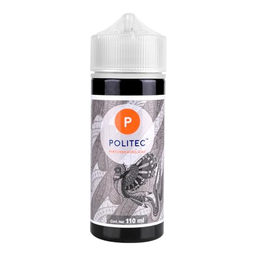 Politec - Pintura Acrílica, Impermeable, Resistente a la Luz, para Lienzos, Tela, Madera, Cristal, Piedras, Pintura textil, Pintura para Lienzo. (Negro Intenso #302)