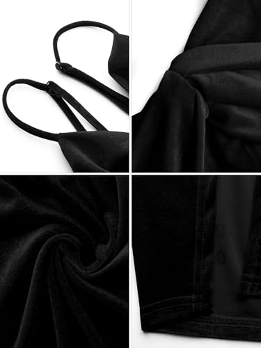 Image of Missufe Women's Sleeveless Spaghetti Strap Wrap V Neck Bodycon Ruched Slit Midi Party Cocktail Velvet Dress
