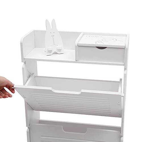Kathring Shoe Storage Cabinet, White Modern 2 Layers Shoe Rack Pvc Shoe Storage Organizer Tipping Bucket Storage Stand For Entrances Hallways Corridor #TOP5