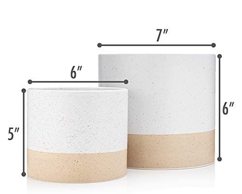 4 Pack - Set 2 Modern Mid Century Brass Gold Planters With Tall Gold Planter Stand & Set 2 Ceramic Planter With Drainage Plug, Ceramic Glaze Finish #TOP7