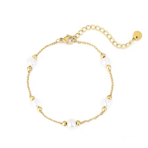 Gold Pearl Bracelets for Women Trendy 14k Gold Plated Dainty Pearl Beaded Bracelets Adjustable Chain Wedding Bridesmaid Bracelet Gold Jewelry Women Gifts Her4