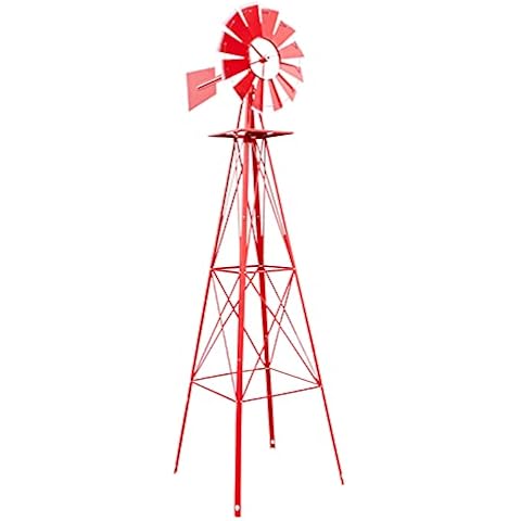 HAHASOLE 8ft Garden Windmill, Heavy Duty Durable Metal Weather Vane for Backyard, Ornamental Windmill for Yard Weather Resistant (Red, 8FT) Cover