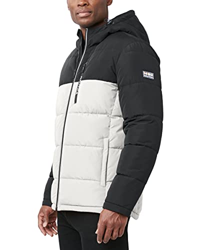 Image of Nautica Men's Midweight Quilted Faux Memory Puffer Jacket -Adjustable Hood Insulated Winter Coat