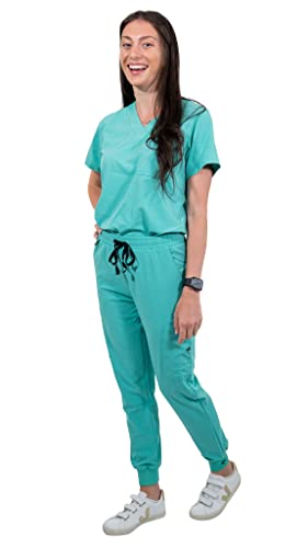 Image of Mim Jogger Scrub Pants for Women, Skinny Leg Joggers, Burgundy, Black, Navy Blue, Green