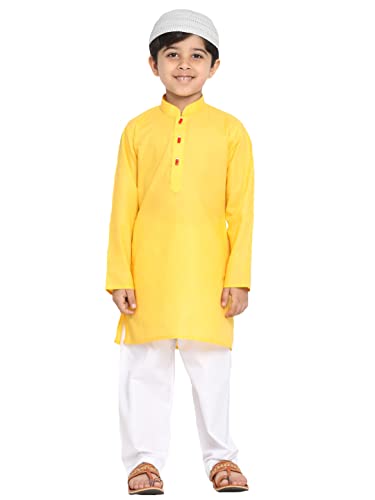 Image of JBN Creation Boys Cotton Blend Kurta Pyjama Set - Ethnic Elegance for Festivals | Comfortable Classic Collar Full Sleeves Kurta for Kids