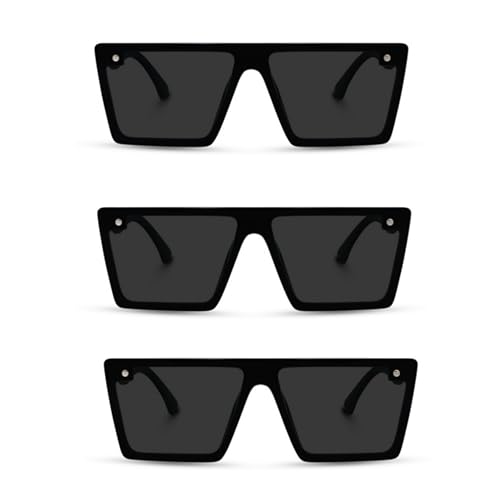Image of Square Sunglasses for Men & Women UV400 Stylish Flat Top Fashion Black Shades