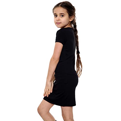 Vestido negro de niña Janisramone elástico de manga corta liso 2